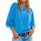 Women's Solid Color Knitted Button Loose Lantern Sleeve V-neck Sweater
