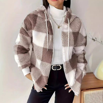 Elegant Plaid Loose Casual Long Sleeves Hooded