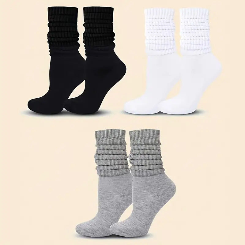 Loose Stockings Spring And Autumn Women's Black, White And Gray Pure Color Socks