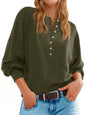 Women's Solid Color Knitted Button Loose Lantern Sleeve V-neck Sweater