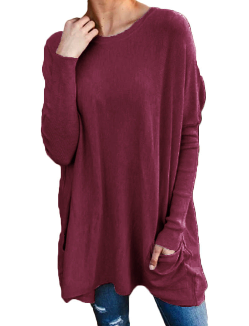 Women's Casual Pocket Loose Long Sleeve Top