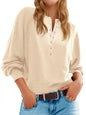 Women's Solid Color Knitted Button Loose Lantern Sleeve V-neck Sweater