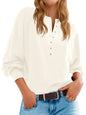Women's Solid Color Knitted Button Loose Lantern Sleeve V-neck Sweater