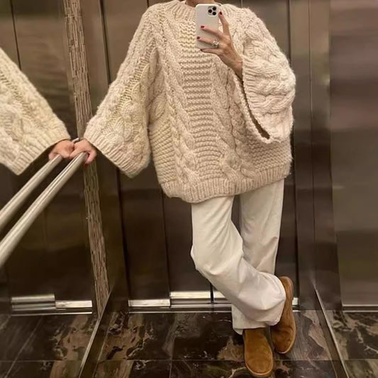 Women's Sweater Round-neck Flared Sleeves Knitted