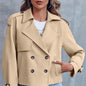 Women's Fashion Casual Short Double-breasted Trench Coat