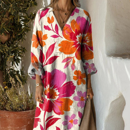 Women's Digital Printed Wide V-neck Dress