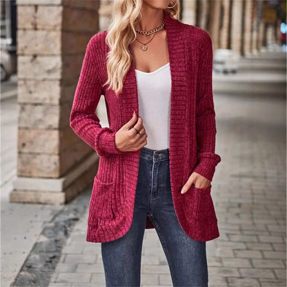 Women's Solid Color Casual Patchwork Long Sleeve Cardigan Jacket