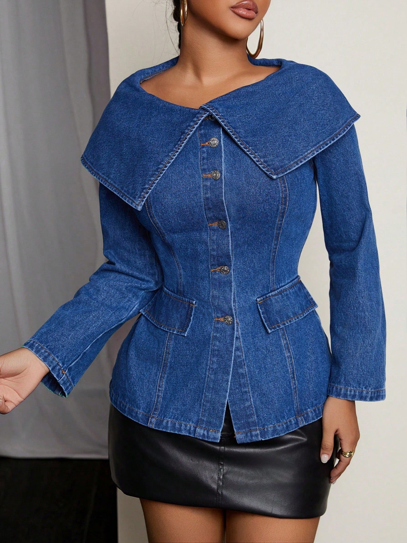 Elegant Sunburn Big Lapel Long Sleeve Denim Coat
