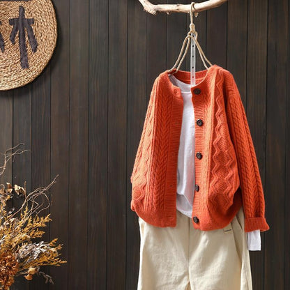 Loose All-match Twist Woolen Knit Outer Wear Cardigan Retro Thickened Knitting