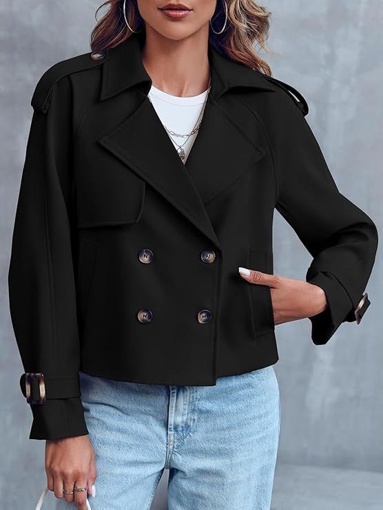 Women's Fashion Casual Short Double-breasted Trench Coat