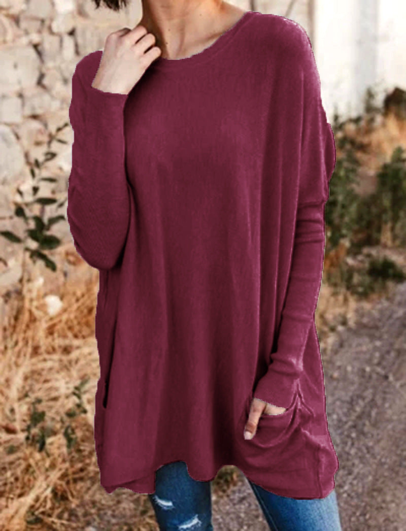 Women's Casual Pocket Loose Long Sleeve Top