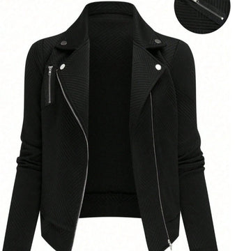 Women's Oblique Zipper Fastener Decoration Slim Casual Jacket