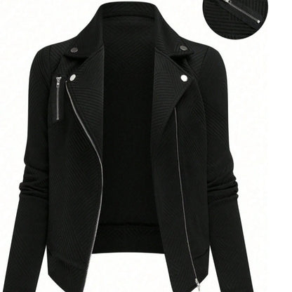 Women's Oblique Zipper Fastener Decoration Slim Casual Jacket