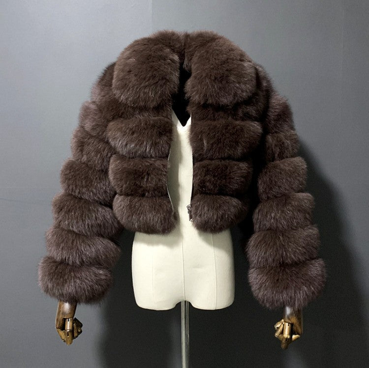 Women's Fur Coat Fox Fur Stitching Short Lapel Long Sleeve Coat