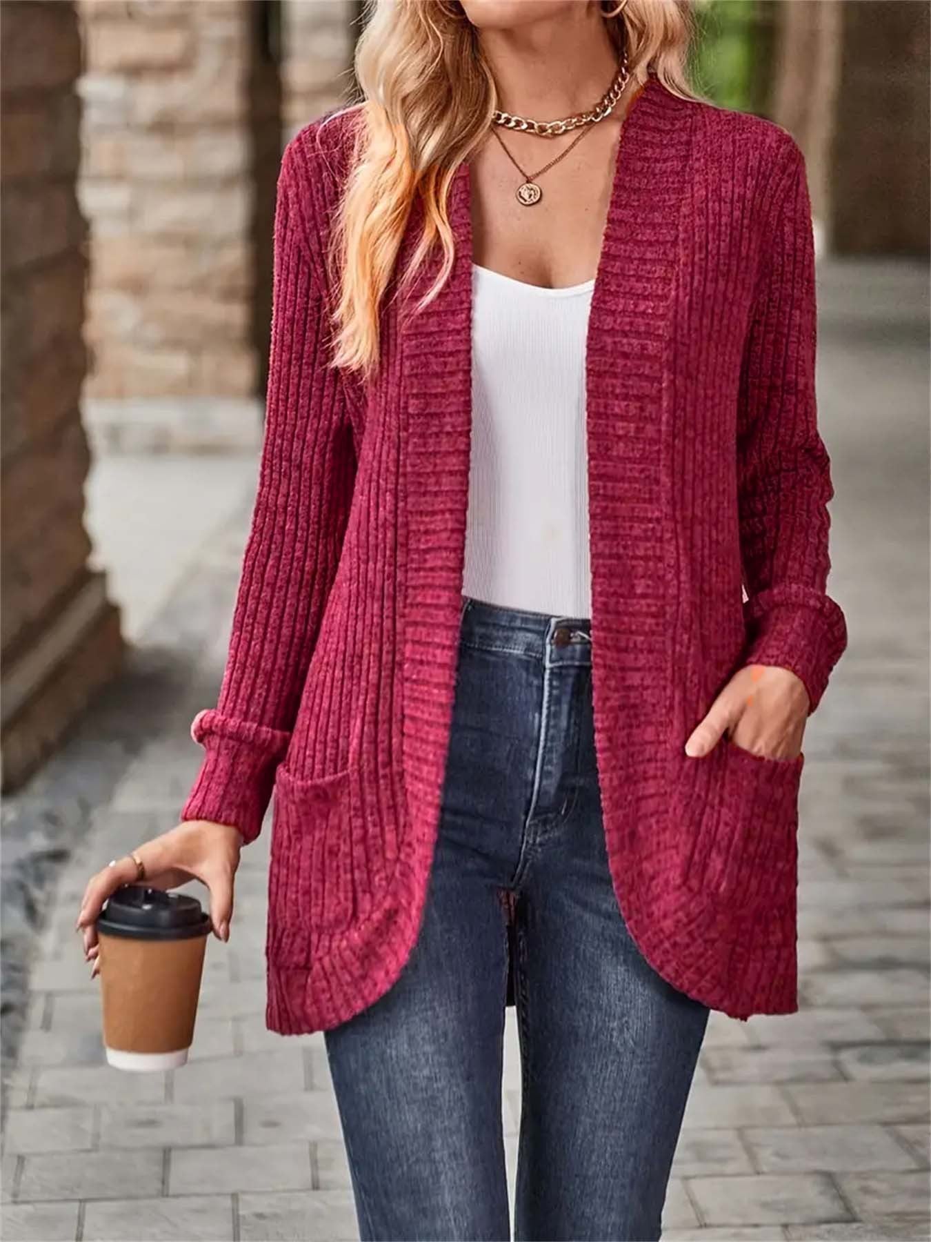 Women's Solid Color Casual Patchwork Long Sleeve Cardigan Jacket
