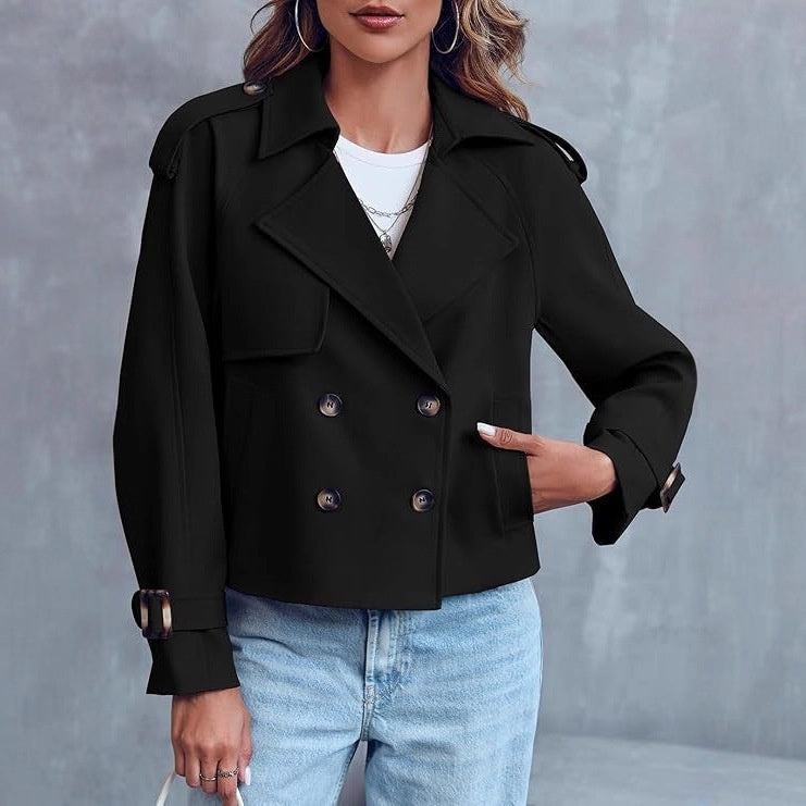 Women's Fashion Casual Short Double-breasted Trench Coat