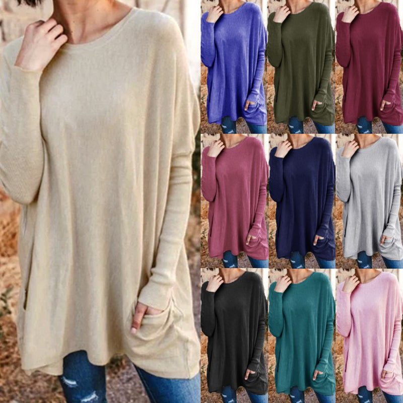 Women's Casual Pocket Loose Long Sleeve Top