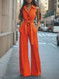 Women's Blouse Collar Solid Color Wide Leg Jumpsuit