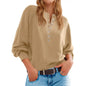 Women's Solid Color Knitted Button Loose Lantern Sleeve V-neck Sweater