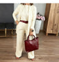 Round Neck Long Sleeve Top Belt Comfortable Blouse And Pants