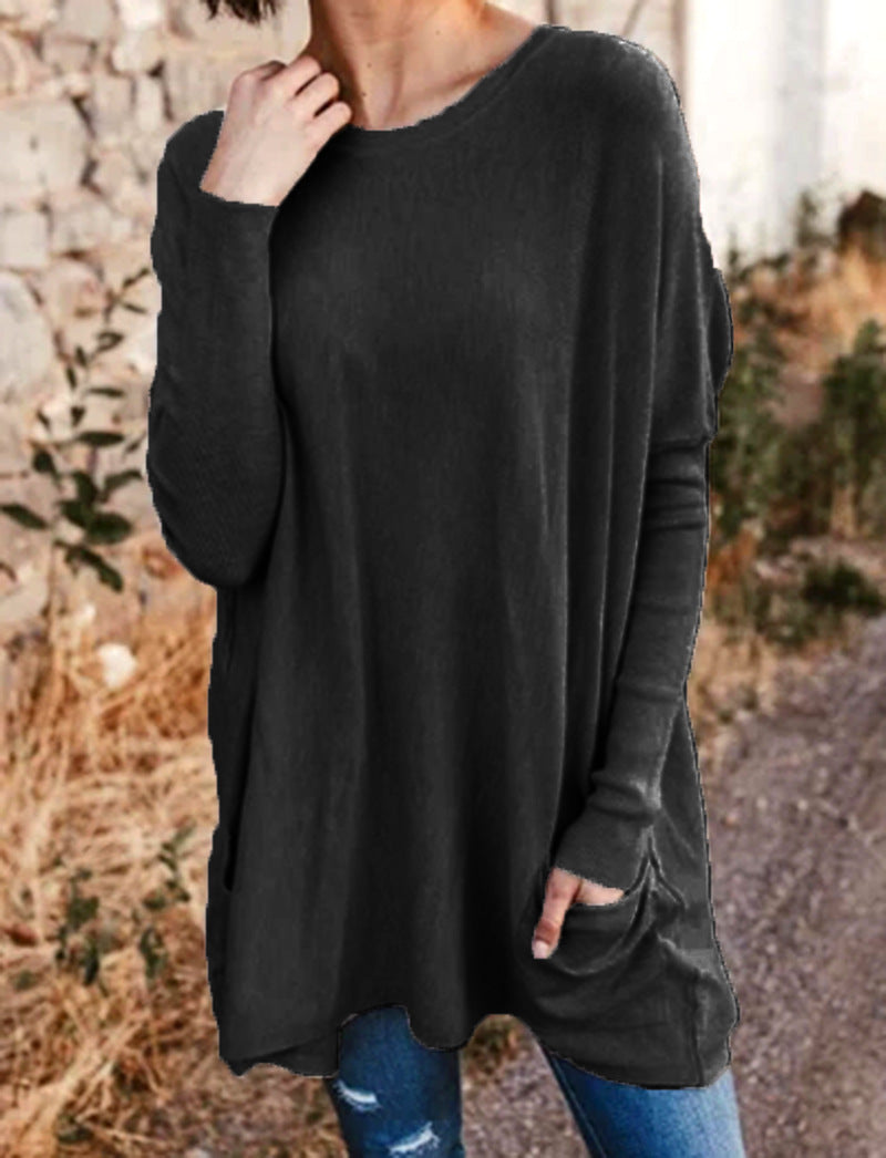 Women's Casual Pocket Loose Long Sleeve Top