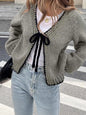 Lace-up Sweater Solid Color Loose Long Sleeves Jacket