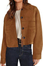 European And American Style Women Faux Suede Short Jacket Casual Lightweight Autumn Fashion