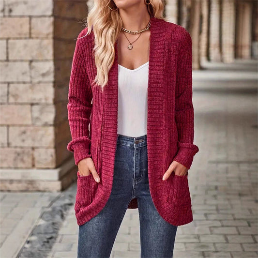 Women's Solid Color Casual Patchwork Long Sleeve Cardigan Jacket