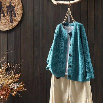 Loose All-match Twist Woolen Knit Outer Wear Cardigan Retro Thickened Knitting
