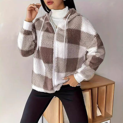 Elegant Plaid Loose Casual Long Sleeves Hooded