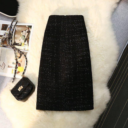 High Waist Slimming Breasted Pocket A- Line Slit Skirt