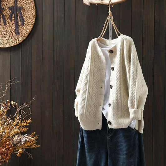 Loose All-match Twist Woolen Knit Outer Wear Cardigan Retro Thickened Knitting